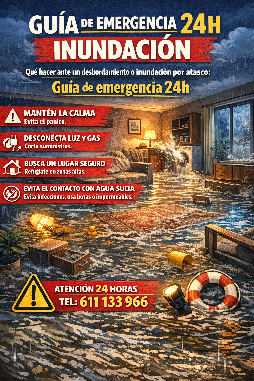 Qué hacer ante un desbordamiento o inundación por atasco: Guía de emergencia 24h